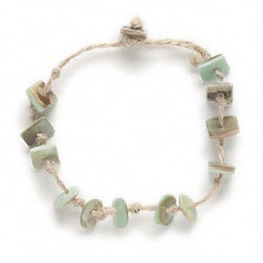 Handcrafted Philippines Abalone Shell Hemp Cord Knotted Button Clasp Bracelet